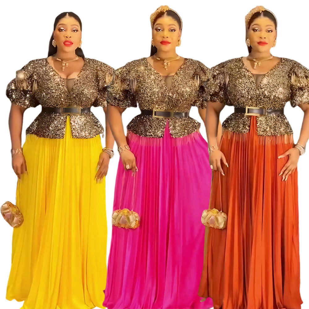 European and american party dresses elegant long gowns cross-border plus size foreign trade  african women's clothing sequin dresses
