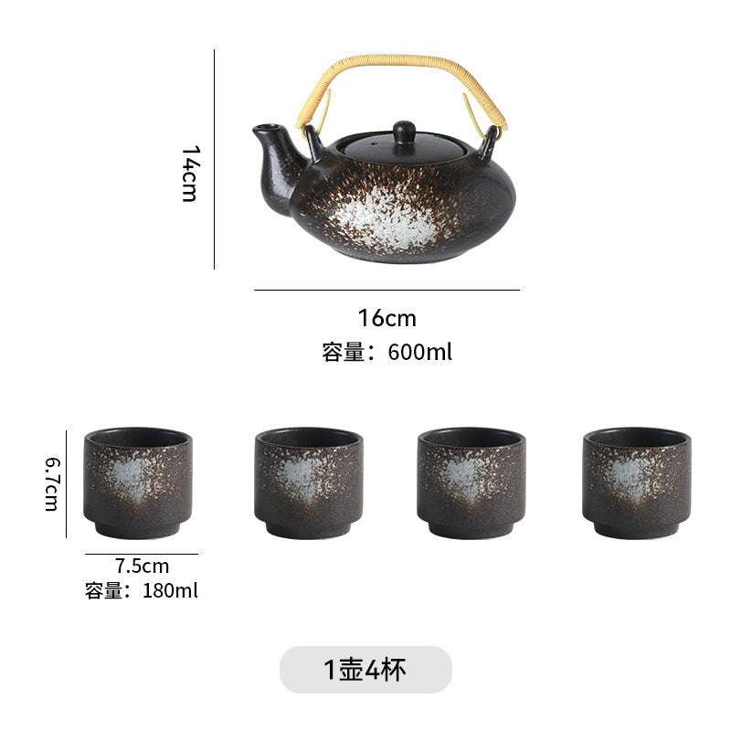 Japanese retro ceramic home tea maker tea cup single pot creative bamboo handle satchel tea set cold water kettle suit