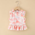 Girls' cotton rayon top - cartoon print, loose-fit, breathable, cute summer lightweight pajama set with lace trim