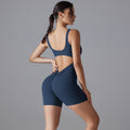 New double-sided nylon seamless high-stretch peach lift solid color v-waist bodycon shorts bodysuit yoga outfit