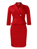 D465export women's clothing new arrival suit collar pure colorruffles hip ol slimming lookplus size african dress