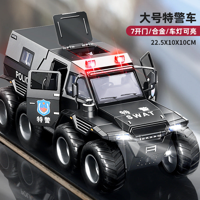 Kids' large-sized toy police car, alloy off-road vehicle, realistic model car, armored swat car, new cross-border product for boys