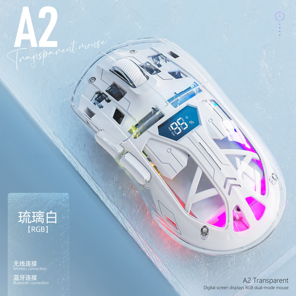 Free wolf a2 dual-mode mouse - rgb illuminated 2.4g wireless bluetooth transparent gaming & office mouse