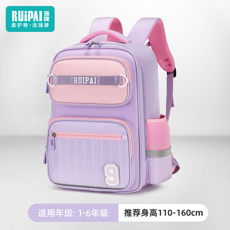 Rui brand primary school schoolbag for girls in grades 1, 2 and 3, large-capacity load reduction children's schoolbag spine protection ultra-light backpack