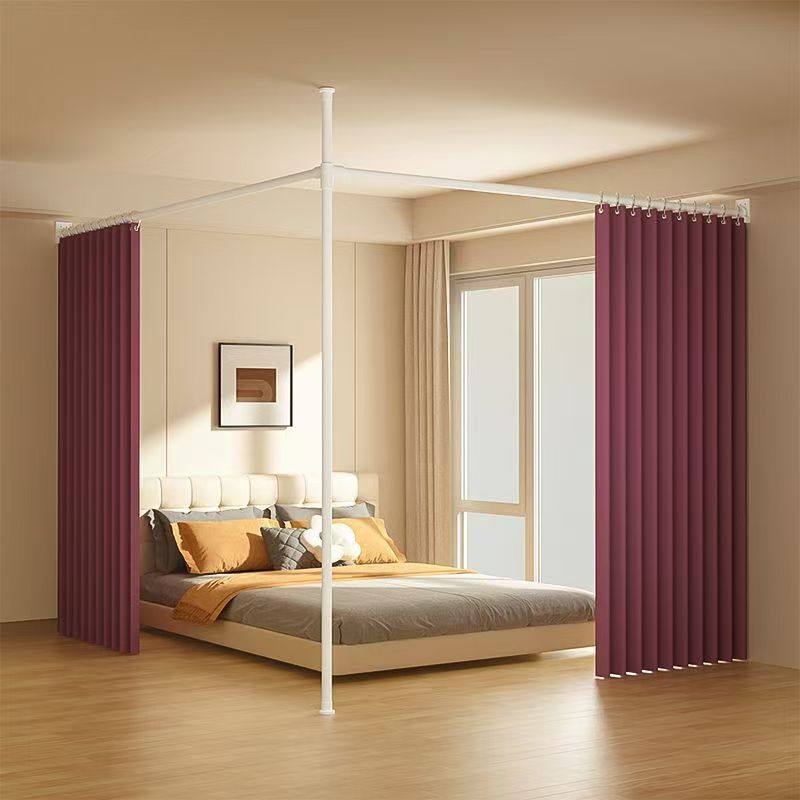 Easy-install bedroom rental room no-drill partition curtain beauty salon indoor bed divider l-shaped blackout curtain