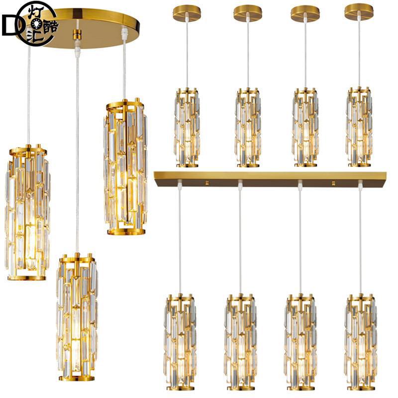 2023 new  light luxury crystal restaurant light American industrial wind plug-in chandelier bar three-head long iron