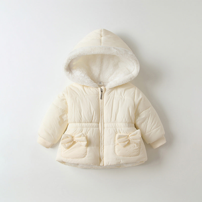 Girls' cotton-padded jacket, autumn/winter  new style, chic baby outerwear, princess fashion, thickened, extra-long sleeves, winter top