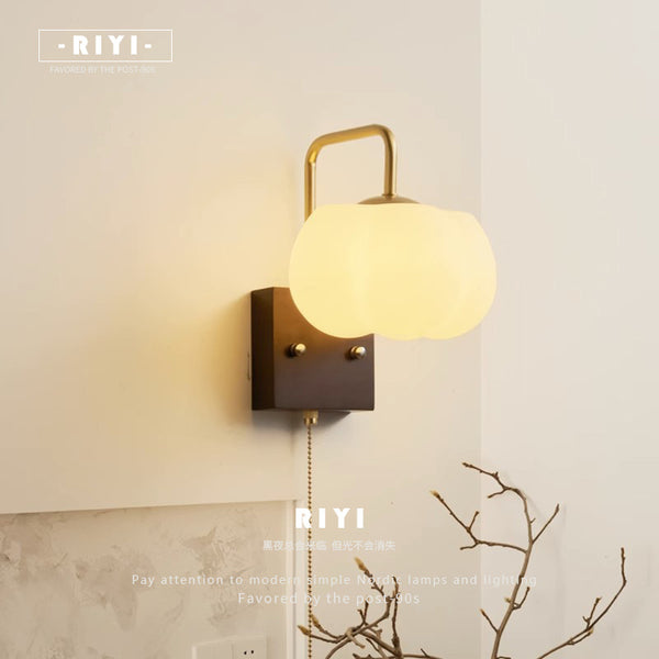 Walnut modern LED wall lamp new Chinese pumpkin bedroom book room bedside lamp Chinese style aisle lamp