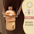 Cartoon bouncing glass cup - large capacity, portable, high-value design for women, cute strapped mug, promotional gift cup