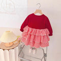 Girls' spring/autumn korean style dress - chic cherry plaid long sleeve dress for little girls, baby princess dress