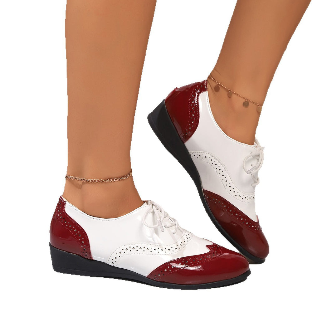 foreign trade shoes  spring new arrivalfashion thick heel shoes 43 large size color matching carved tie back women's flats
