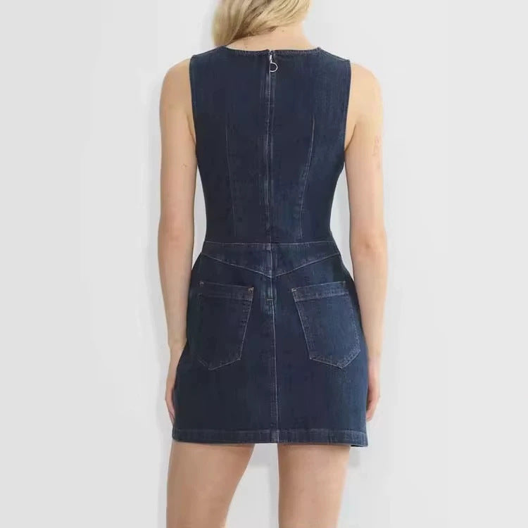 Amazon cross-border  summer sleeveless fashionable trendy minimalist casual denim dress for women