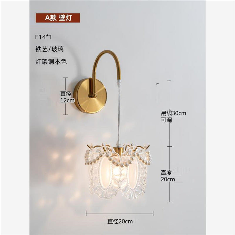 French cream style glass feather wall lamp - bedroom, bedside, living room, background wall, popular corridor, light luxury lighting fixture