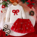 new european and american christmas top with puff sleeves + mesh skirt bow set - hot selling direct from the factory