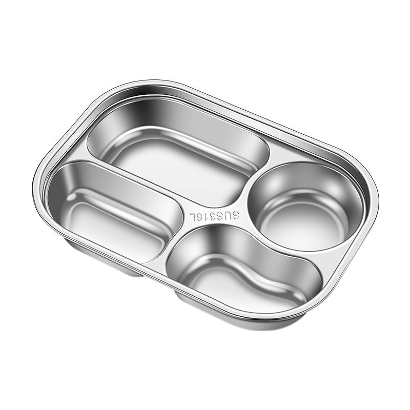 316 stainless steel grid lunch box with lid fat reduction plate fast food plate children's student plate canteen lunch box wholesale