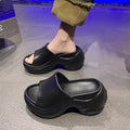 2025 summer new women's platform slides - black criss-cross heeled wedge sandals, 9cm height increasing thong sandals