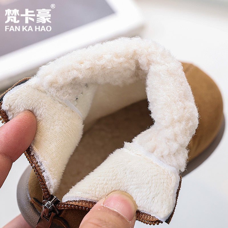 Vancahao girls' boots  winter new korean style children's fashion double-layer cotton short boots student frosted fashion boots
