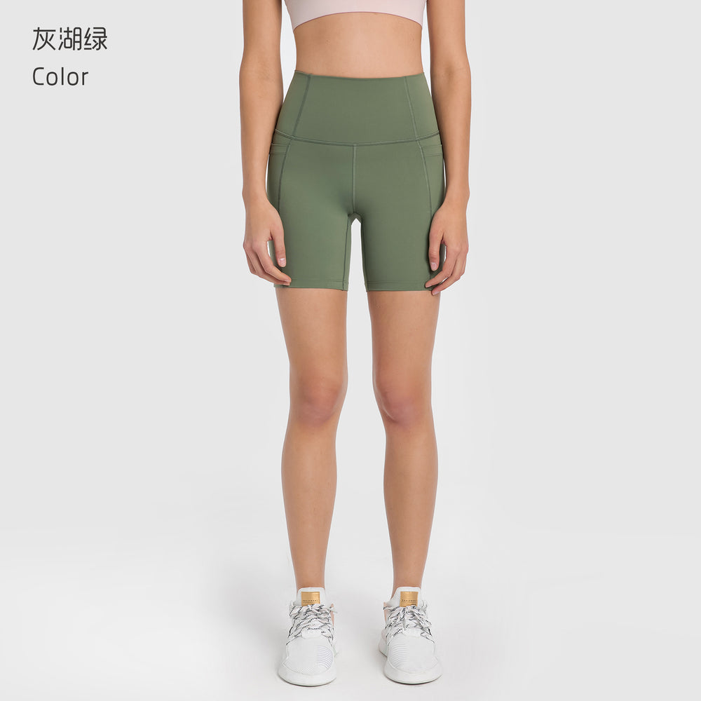 New women's high-waisted workout shorts with side pockets - four-way stretch, tummy control, and butt-lifting design - perfect for fitness and yoga (model dk178)