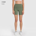 New women's high-waisted workout shorts with side pockets - four-way stretch, tummy control, and butt-lifting design - perfect for fitness and yoga (model dk178)