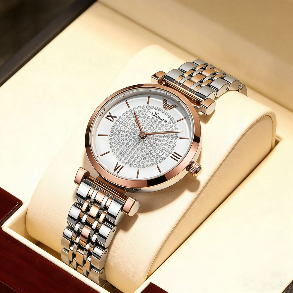 Factory direct: 2026 new women's fashion watch - korean style starry sky steel band quartz watch with full diamond accents - trendy design
