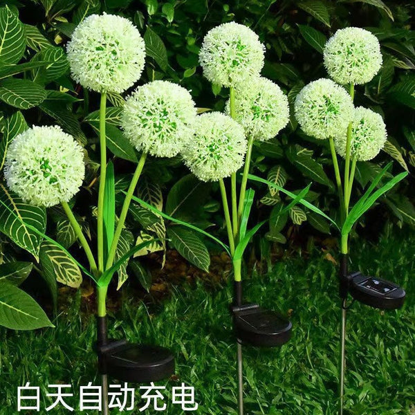 Outdoor waterproof solar energy three-head scallion ball flower arrangement three-head dandelion floor plug light LED simulated flower lawn light