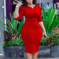 D384 independent station african plus size women's summer short sleeve round neck elegant office dress pencil skirt