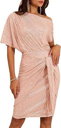 european and american cross-border women's beaded and sequined party club one-shoulder ruched evening gown fashion dress