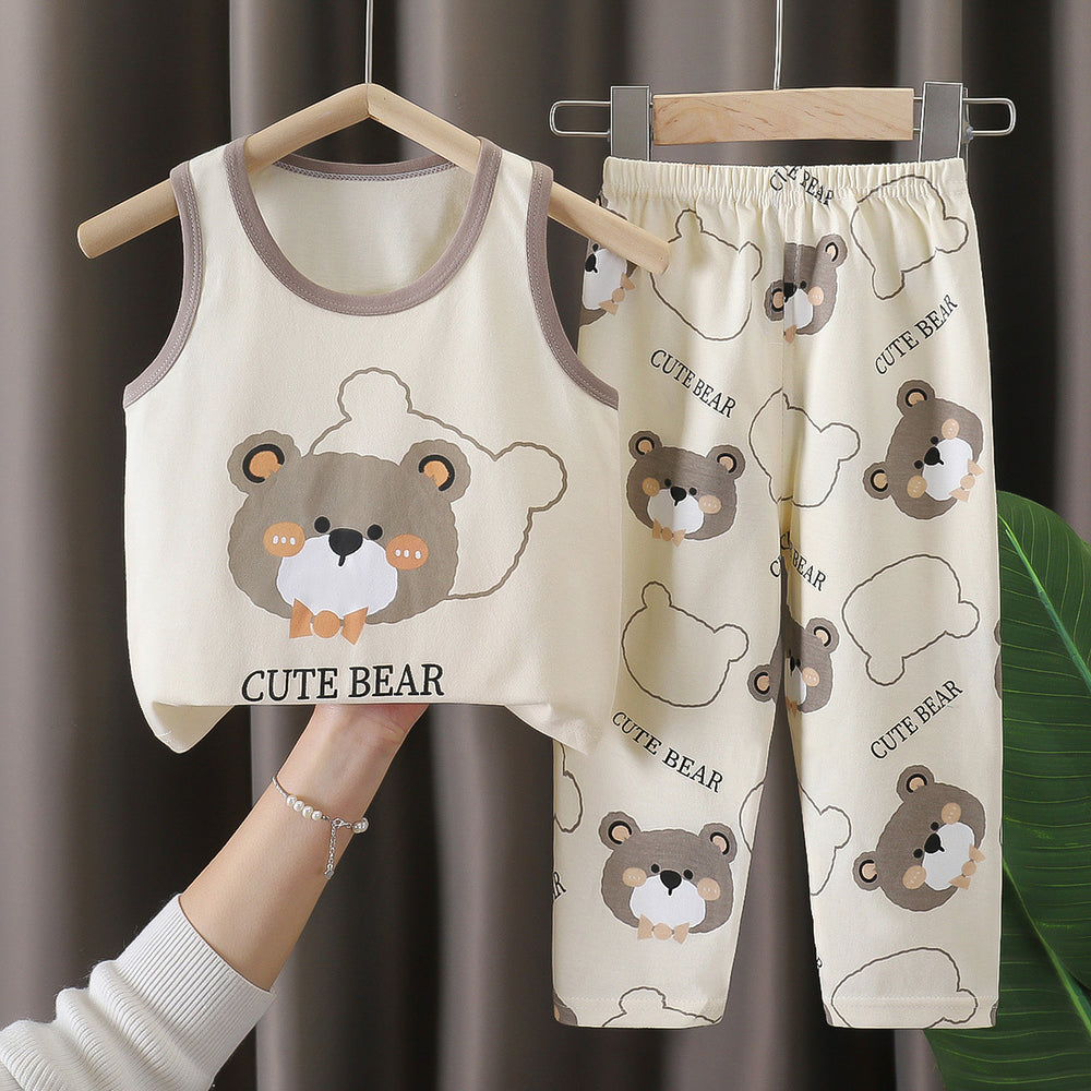 Kids' short-sleeve cotton set: summer t-shirt & pajamas for boys & girls - perfect for home wear and sleepwear