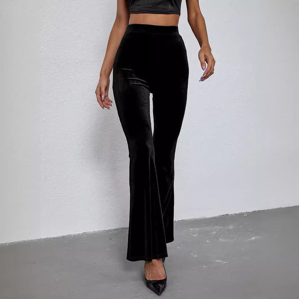 2024 spring  independent station women's new fashionable and sexy slim trousers solid color high-waisted velvet flared trousers