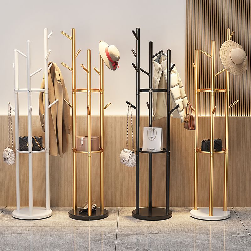 Three-pole bedroom hanging clothes rack, floor-standing coat rack, accessible luxury marble iron art, does not take up space, room clothes rack