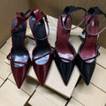 Zaautum new products 2024 pointed toe shoes women's patent leather stiletto wine red women's shoes high heels buckle shallow mouth hollow sandals