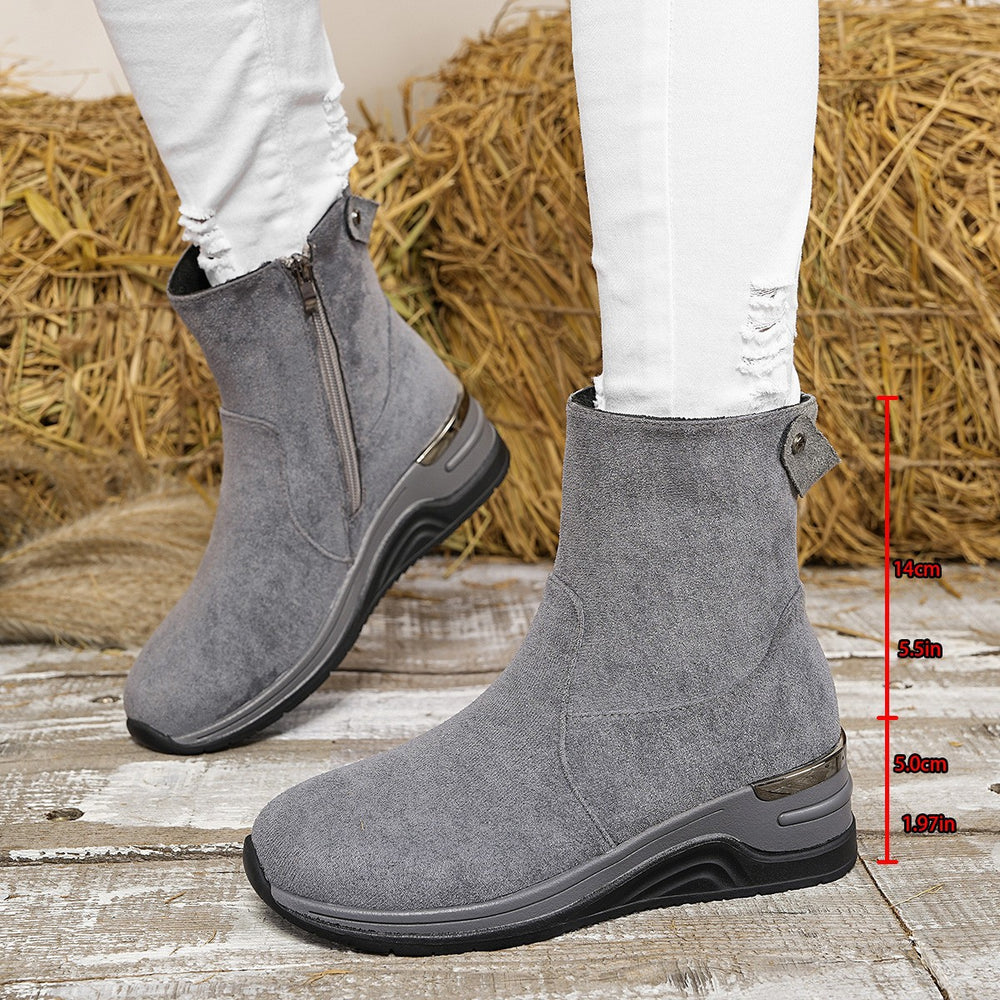 Women's suede wedge ankle boots -   autumn new collection - side zipper, slimming, chunky sole, plus size fashion boots - size 43