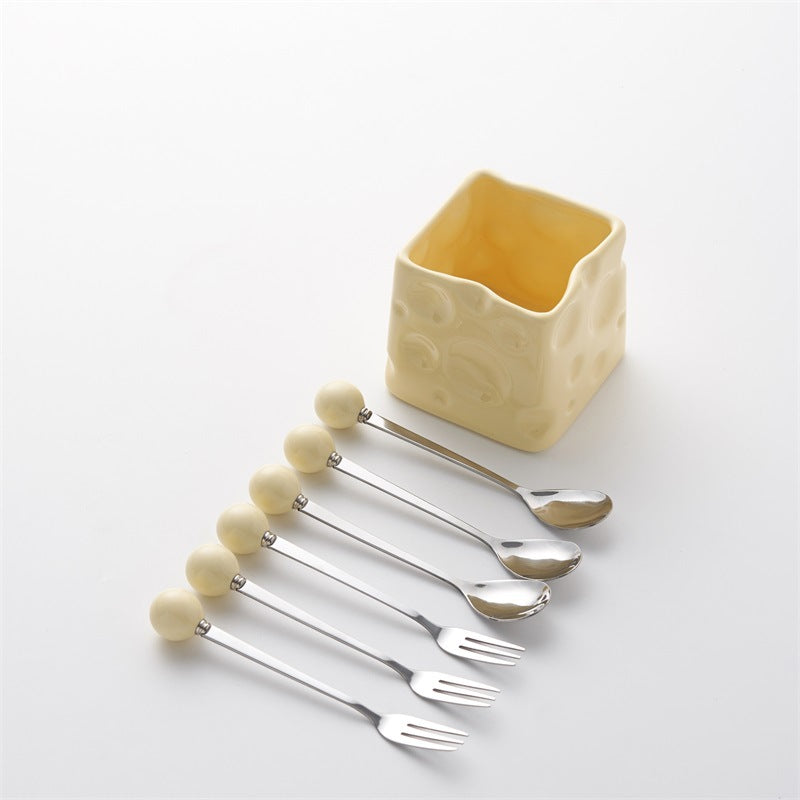 Platform carefully selected ceramic cheese fruit fork suit high-looking fruit fork multi-purpose storage jar factory wholesale
