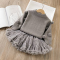 Girls' christmas sweater dress set - kids' round neck fleece-lined thickened princess dress two-piece puffy skirt autumn/winter outfit
