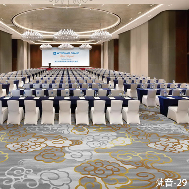 Custom carpets for hotel banquet halls, corridors, and aisles - fire-retardant, full-spread nylon printed carpets for restaurants and dining rooms