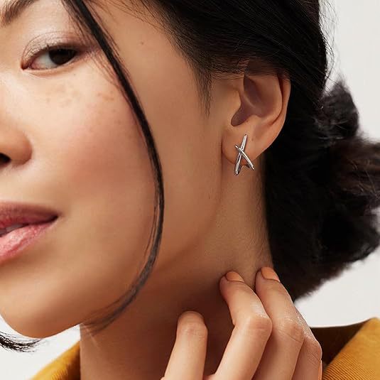 European and american cross-border fashion stone and gold earrings, versatile criss-cross studs, new women's cubic elegance trendy jewelry