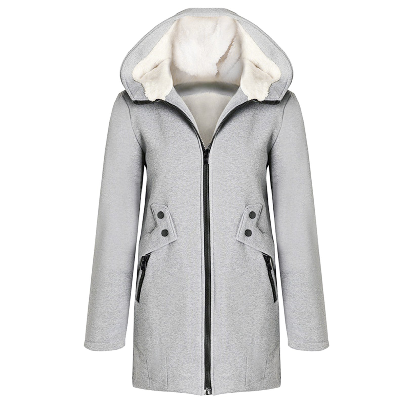European and American  women's clothing autumn and winter new large-size coat solid color velvet solid color hooded cardigan jacket women