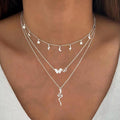 Wholesale snake chain layered pendants - european & american cross-border jewelry - high-end women's butterfly, star, and moon necklaces - multi-layered necklaces