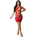 X5283 cross-border fashion new product nightclub sexy solid color women's clothing hot diamond mesh one shoulder cut out short skirt dress