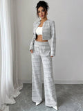 Versatile retro houndstooth elastic high-waisted wide-leg casual pants for women - autumn/winter loose fit, drapey, floor-length straight-leg trousers