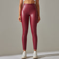 Clearance european and american  high waist hip lifting and abdominal tightening waist pu leather pants inner brushed yoga bottom leather pants nine-point pants