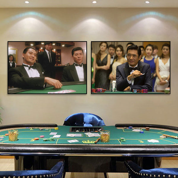 Zhou Runfa hanging paintings nostalgic Hong Kong style chess and card room mahjong hall mural gambling saint gambling man gambling god movie poster decorative painting