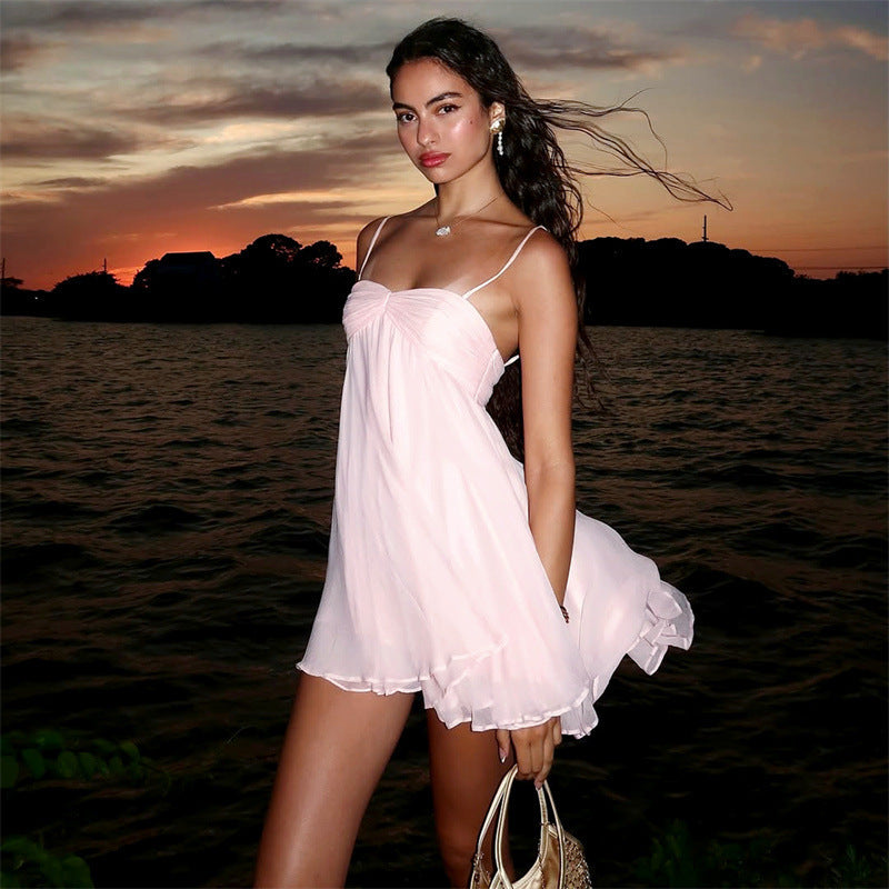 European and american export women's clothing  summer new arrival: elegant & alluring sleeveless chiffon cami backless dress - wholesale