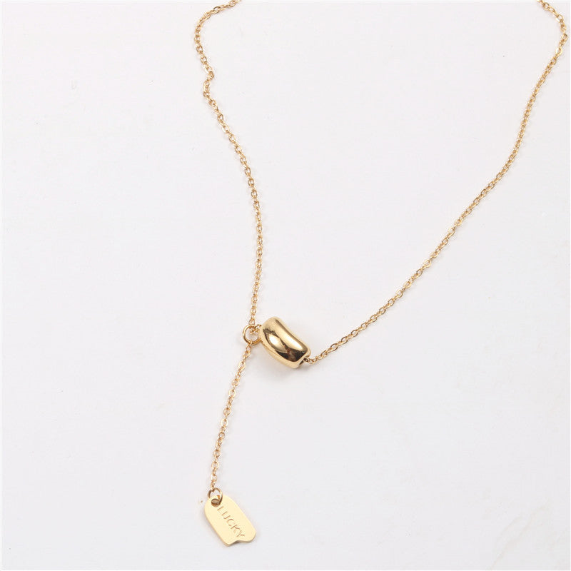 Lentil lucky tassel titanium steel necklace for women accessible luxuryniche style clavicle chain for women sense of design classycasual accessories ins