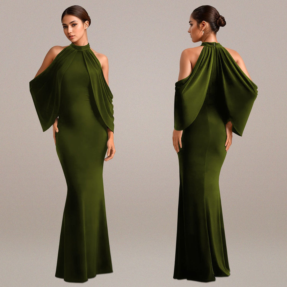 C7276 cross-border   fashionable women's bodycon elegant off-shoulder sleeveless arm-hugging dress new