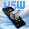 Custom 45w gan charger with ai smart display, foldable tft fast charging adapter for tablets and phones