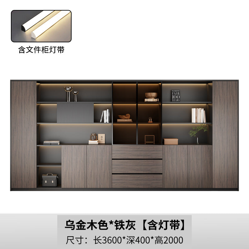 New chinoiserie office file cabinet wooden bookcase boss table background cabinet wall-mounted floor-standing five or six-door cabinetaccessible luxury
