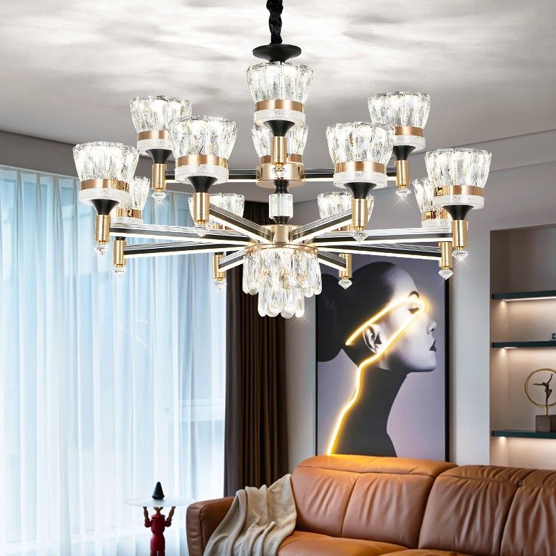 Smart light luxury crystal chandelier living room lamp  new nordic modern minimalist light arm illuminated dustproof lighting fixture
