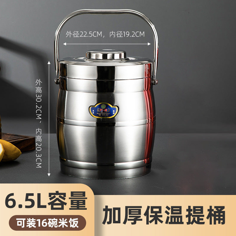 multi-layer insulated bucket commercial large-capacity stainless steel outdoor lunch box soup bucket satchel insulated rice bucket satchel pot