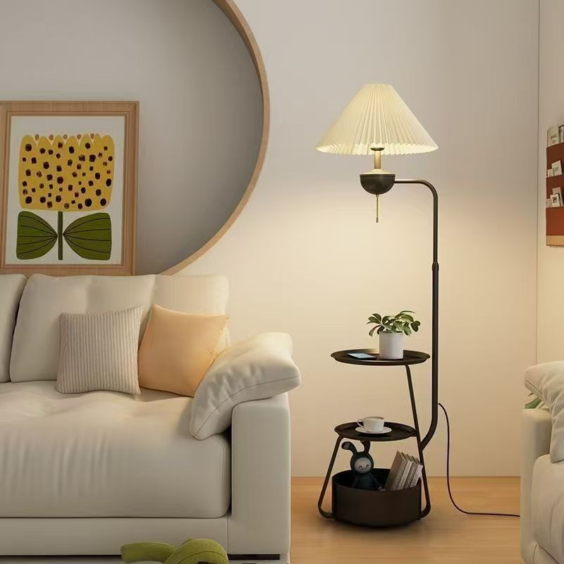 Scandinavianaccessible luxury cream style floor lamp living room sofa storage ornament bedroom bedside table all-in-one vertical lamp pull cord